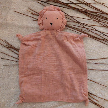 Doudou lion en gaze de coton bio